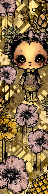 Free kawaii bookmark featuring a kid in a yellow floral theme